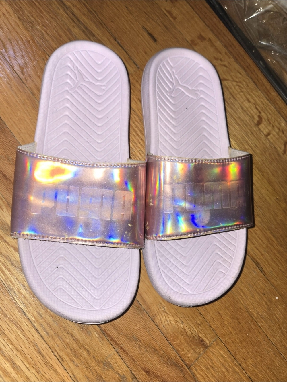 Puma Girls' Light Pink Slides with Iridescent Strap
